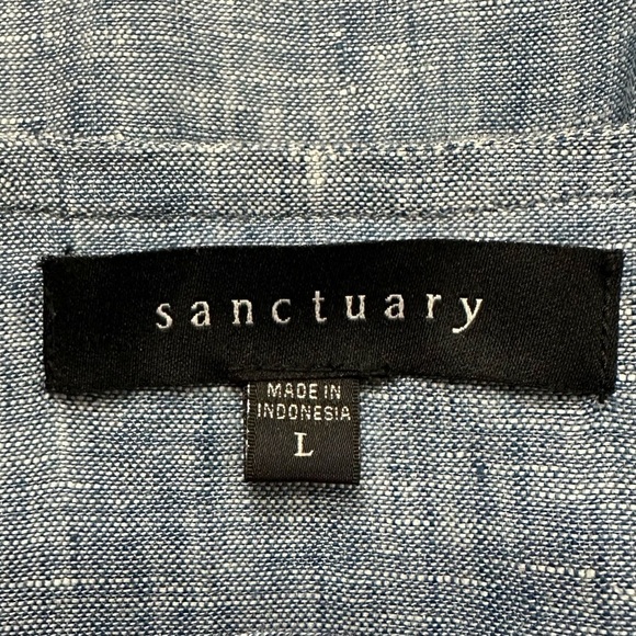 Sanctuary 100% Linen Chambray Lace Up Ruffled Sleeves Top, Sz Large - Picture 10 of 12